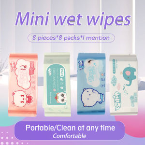 Portable Eco-Friendly Hygiene Wet Wipes Cartoon Cute Baby Wipe Tissues Mini Sanitizing Disposable Skin Care Non-Alcohol Non-Parabens Non-Fragrance