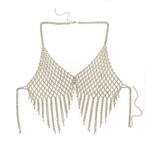 GOOTRADES Sparkling Rhinestone Chest Chain Fashion Luxury Mesh Tassel Bra Chain for Crop Top Camisole Charm Body Chain Jewelry for Nightclub