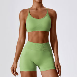Zechuang European and American seamless backless yoga outfit set quick-dry tight-fitting sports fitness outfit for women 7137