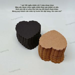 thẻ treo trái tim handmade giấy kraft và đen set 100 cái phụ kiện trang trí quà tặng