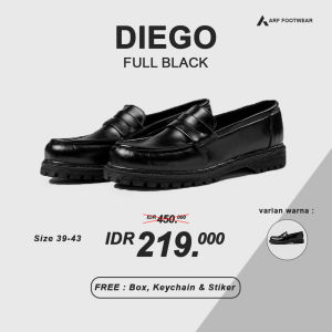 Sepatu Loafers Slip On Docmart Pria Wanita Formal Casual Kulit ARF Diego FullBlack