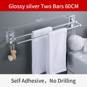 Bathroom Shelf Organizer Wall-mounted Bathroom Shower Rack Double Towel Rack Shelf with Hook