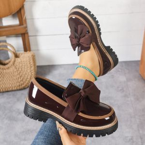 Plus Size Spring And Autumn WomenS Loafers With Bowknot Thick Heel Thick Sole Vintage Style Shoes