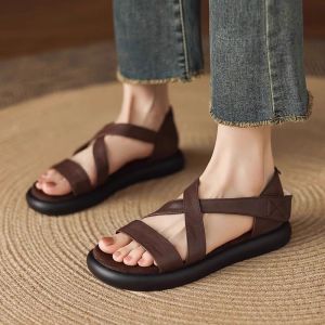 [Free Shipping] WomenS Open-Toe Criss-Cross Strap Platform Sandals 2025 Summer New Collection Fashionable And Versatile With Velcro Straps Roman-Style Sandals