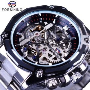 new Forsining mechanical steampunk design fashion business dress mens watch top brand luxury stainless steel automatic skeleton watch. Gifts for men