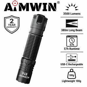 AIMWIN ET4 3500 Lumens Compact Tactical Flashlight USB-C Rechargeable LED Torch EDC Pocket Light 380m Long Beam IP68 Waterproof 3800mAh Battery Search Turbo Mode Outdoor Camping Hiking Emergency Work Light for Car Home Travel