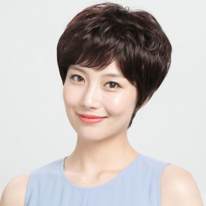Mom wig female short hair imitation white hair short curly hair middle-aged and elderly full head cover shows young hair cover realistic and natural