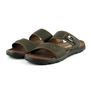 Sandal Pria Selop Casual Khamzo K01 Slide Slop Coklat Tua Kulit