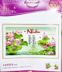 [HCM]Tranh thêu chữ thập chữ nhẫn hoa sen LV3373 - kích thước 75 * 47 cm
