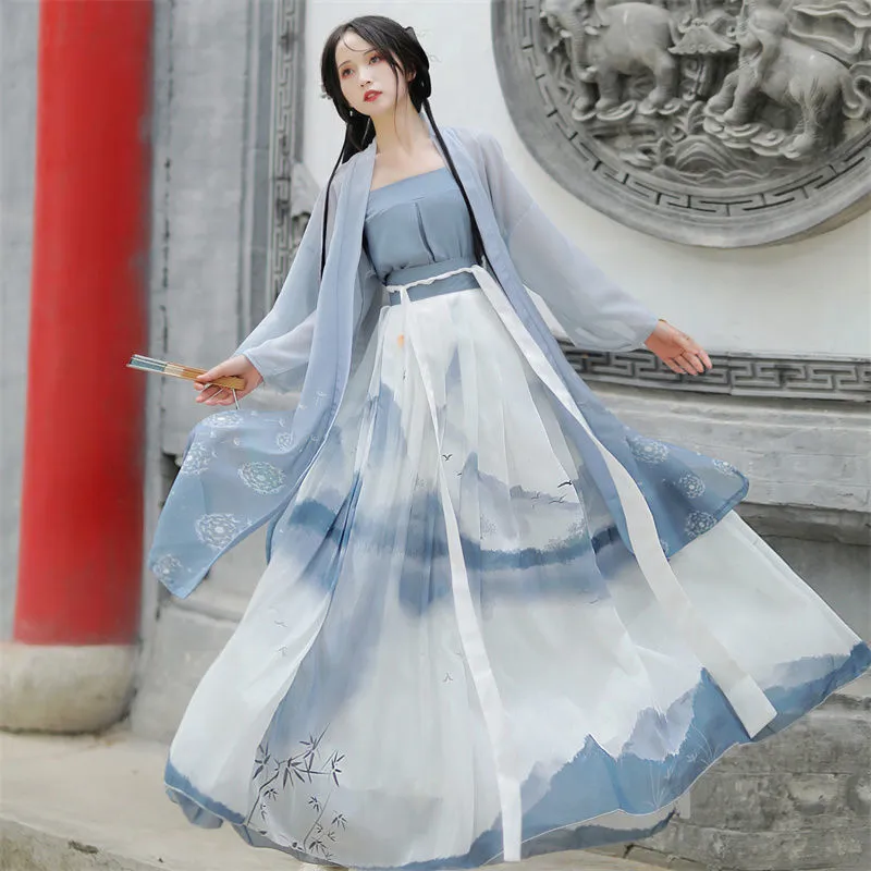 Available】Chinese Style Hanfu Dress Set Ancient Song Dynasty Print Fairy Dresses  Women Elegant Traditional Cosplay Princess Dance Robes