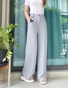 ผ้าเอลิแกนท์ ทรงกระบอกใหญ่ งานตีเกล็ดหน้า ผ้าทิ้งตัว ทรงสวย งานซิปกระดุมเอวยืด24-28 ใส่ได้ งานเอวยืด24-30ใส่ได้