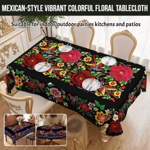 Mexican-Style Vibrant Colorful Floral Tablecloth Printed Round Rectangle Table Cloth Garden Birthday Party Kitchen Accessories