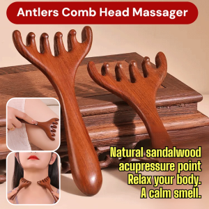 [Antler Comb] High Quality Sandalwood Meridian Massager Meridian Massage Comb Acupoint Stimulation Health Care Tool Head Body Guasha Scraping Tool
