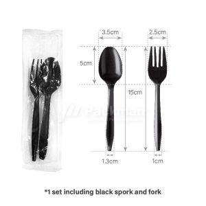 Disposable Plastic Cutlery Set Black Spoon Fork Knife Single Use for Restaurants Catering and Parties