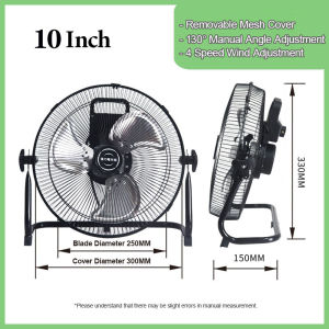 Industrial Floor Fan Heavy Duty Electric Fan Metal Blade 100W Strong Wind Electric Fan Speed Control Adjustable Desk Fan Oscillating Air Supply Floor Fan 10/16/20 inch