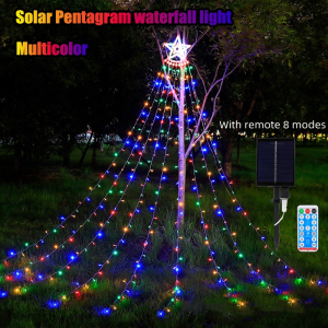 🌙Solar String Light Outdoor Waterproof Star Pentagram Waterfall Lights 350LED 8 Modes With Remote Hari Raya Decoration Lights
