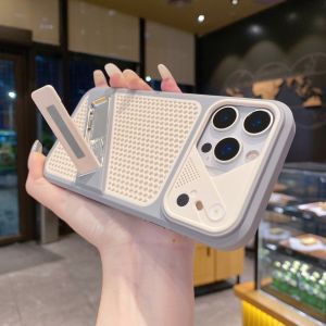 Original Heat Dissipation Frosted Holder Phone Case For iPhone 17 Air 16 15 14 Plus 13 12 Pro Max Hide Bracket Shockproof Cover