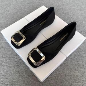 [Free Shipping] New Comfortable WomenS Shoes Black Versatile Shallow-Toe Square Buckle Flat-Soled Spring/Autumn Square-Toe Flats Black