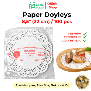 (isi 100 pcs) Paper Doyleys 8.5" Inch Kertas Doilies 22 cm Alas Kue Renda Round White Dragon Pack
