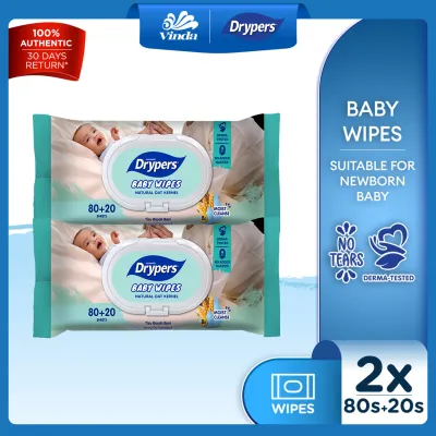 Drypers Natural Oat Kernel Extract Baby Wet Wipes (2x100s) - Derma-tested & Safe For New Born