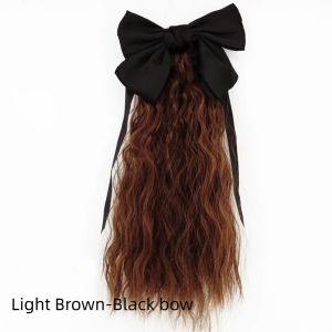 FORESTRY Natural False Wavy Princess Kids Headwear Cute Sweet Girls Fluffy Heat Resistant Hair Extensions Children Curly Ponytail Wig Red Bows Knot Ponytail