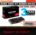 VGA (การ์ดแสดงผล) POWER COLOR RADEON RX 5500 XT - 8GB GDDR6 128BIT (AXRX 5500XT 8GBD6-DH/OC) - ประกัน 3 ปี. 