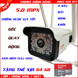 Tặng thẻ xịn 64Camera Yoosee thân ngoài trời  4 dâu 5.0 mpx hình ảnh sắc nét bắt sóng khỏe chống nước rất tốt xem đêm full màu đàm thoại 2 chiều