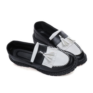 TOMITANY Kasut Lelaki Gaya Klasik Dua tona Hitam / Putih Diperbuat daripada Kulit Pu dengan Rumbai Sesuai untuk Pakaian Kasual dan Perniagaan Tumit Pertengahan Loafers Kasut Pasangan Tersedia dalam Saiz 36-45 [COD]