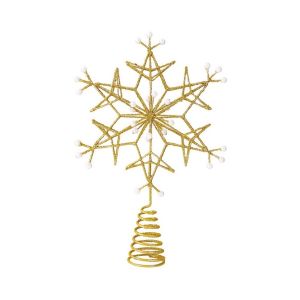 GJ56 Shimmering Snowflake Tree Topper Iron Pearl Accent Christmas Topper Decor Festive Accessory Hollow Out Tree Top Decoration Christmas Scene