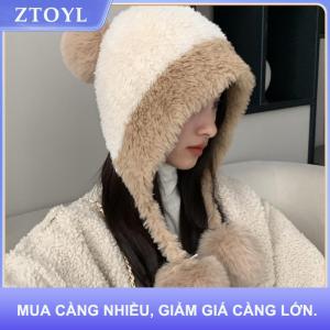 【ZTOYL】 Fluffy sang trọng phụ nữ Beanie cap mùa đông ấm áp lớn Pompom dệt kim tai bảo vệ hat Windproof tuyết trượt tuyết nữ earmuffs mũ