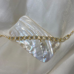 shiqinbaihuo 2022 New Ngọt Ngào Lãng Mạn Ngọc Trai Rhinestone Crossed Vàng Colour Vòng Đeo Tay Thiết Lập Phụ Kiện Cho Womans Đảng Hàn Quốc Đồ Trang Sức Thời Trang