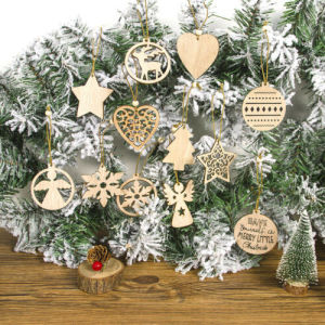TaroBall 12Pcs/Set Xmas Wooden Craft Ornament Christmas Tree Hanging Pendant Party Room Decor Christmas Decoration for Home Gifts