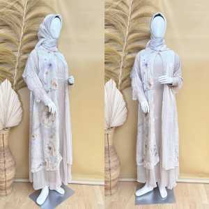 [ Nitaranz ] Gamis Rose Organza Silk Premium Set Hijab Kombinasi Brukat Chantily