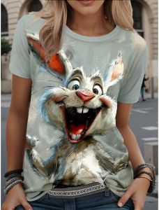[Local Stock] VCC Easter Womens Funny Rabbit Prints T Shirt Short Sleeve Tees Tops 3D Prints O-Neck Shirt Summer Casual Womens Clothing Apparel