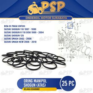 Oring Manipol Shogun (Atas) (Harga 25 PC) - O Ring Karet Seal Sil Manifold Suzuki Shogun New Smash