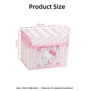 【Woody】Cute Foldable Storage Box Dormitory Bedroom Desktop Stationery Finishing PU Leather Can Be Cosmetic Storage Kawayi Woven Basket