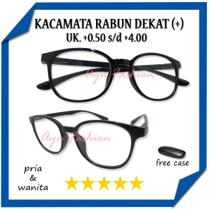 Kacamata Plus +0.50 sampai +4.00 Rabun Dekat Untuk Pria Wanita Orangtua Lanjut Usia Dewasa Full Frame Oval Warna Lensa Transparan - FREE HARDCASE
