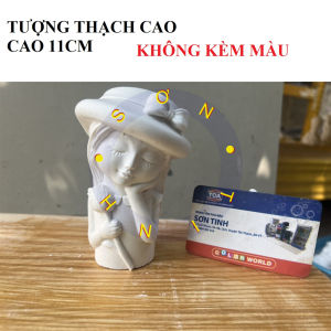 Tượng thạch cao không kèm màu cô gái làm giá đỡ bút bình hoa mini trang trí bàn học