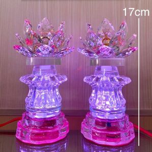 ĐÈN THỜ PHA LÊ HOA SEN (1 CẶP) ĐÈN ĐỔI MÀU