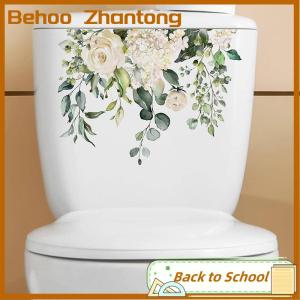 Behoo Green Plant Leaves Flower Wall Sticker Bathroom Toilet Decor Living Room Cabinet Home Decoration Decals Beautify Self Adhesive Mural