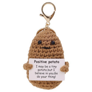 Positive Energy Potato Keychain with Card Creative Handmade Wool Knitted Doll Keyring Funny Lucky Schoolbag Pendant Children Toy Friend Gift