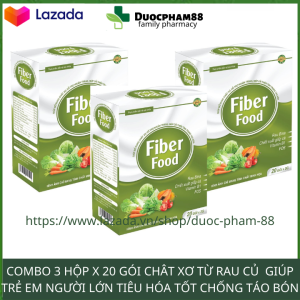 Combo 3 hộp chống táo bón Bột chất xơ hòa tan cho bé và cả gia đình Fiber Food 3 hộp x 20 gói