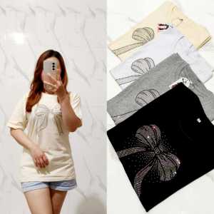 Kaos Wanita Cotton Combed 30s PREMIUM / Baju Kaos Wanita Lengan Pendek /  MOTIF PITA MOTE  SWALOVSKI