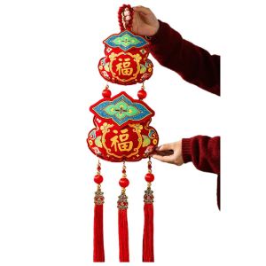 HOUCHU Traditional New Year Hanging Pendant Cartoon Handmade Horse Year  Ornament Blessing with Bells Spring Festival Decoration Indoor Decoration
