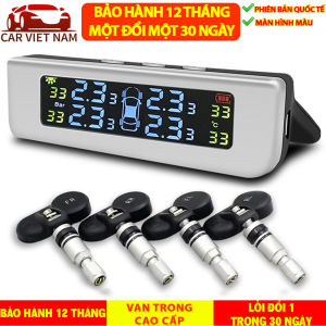 Cảm biến áp suất lốp ô tô xe hơi CAR VIỆT NAM TPMS Cao Cấp Van Trong CHÍNH HÃNG chống Nước - Cảm biến áp suất lốp không dây Có màn hình hiển thị thông số lốp - Nguồn năng lượng kép từ pin và tấm năng lượng mặt trời