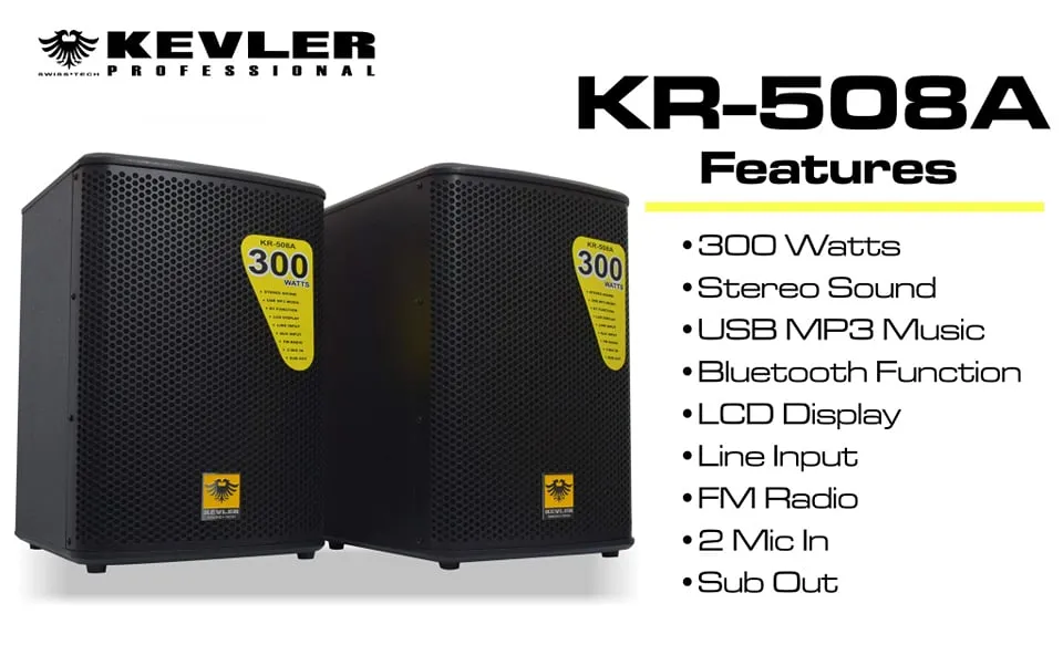 Kevler Professional 2pcs KR-508A KR 708 300 watts Stereo Sound