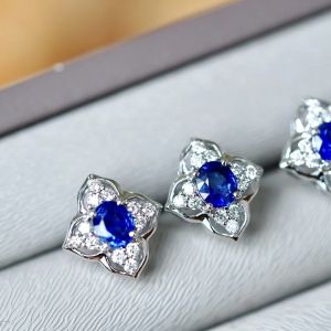 Montagne Jewelry 18K Pure White Gold Earring Natural Diamond Inset Fine Jewellery Natural 1.9 Carat Top Grade Sapphire Earrings Blue Gem Stud Earring