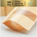 100 cái túi zip thực phẩm  nhiều kích thước Túi giấy zip kraft vàng có cửa sổ tràn viền đáy đứng, túi zipper giấy đựng thực phẩm chất lượng cao. 