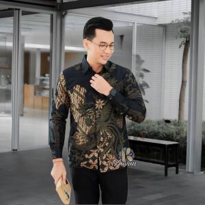 Batik Pria Lengan Panjang 2023 - Batik Hitam Pria Lengan Panjang - Batik Pria Dewasa Mewah 2023