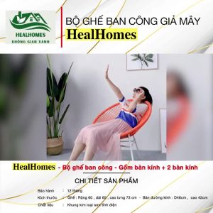 Bộ bàn ghế ban công giả mây lõi thép dùng thư giãn trang trí phòng khách sân vườn / HEALHOMES